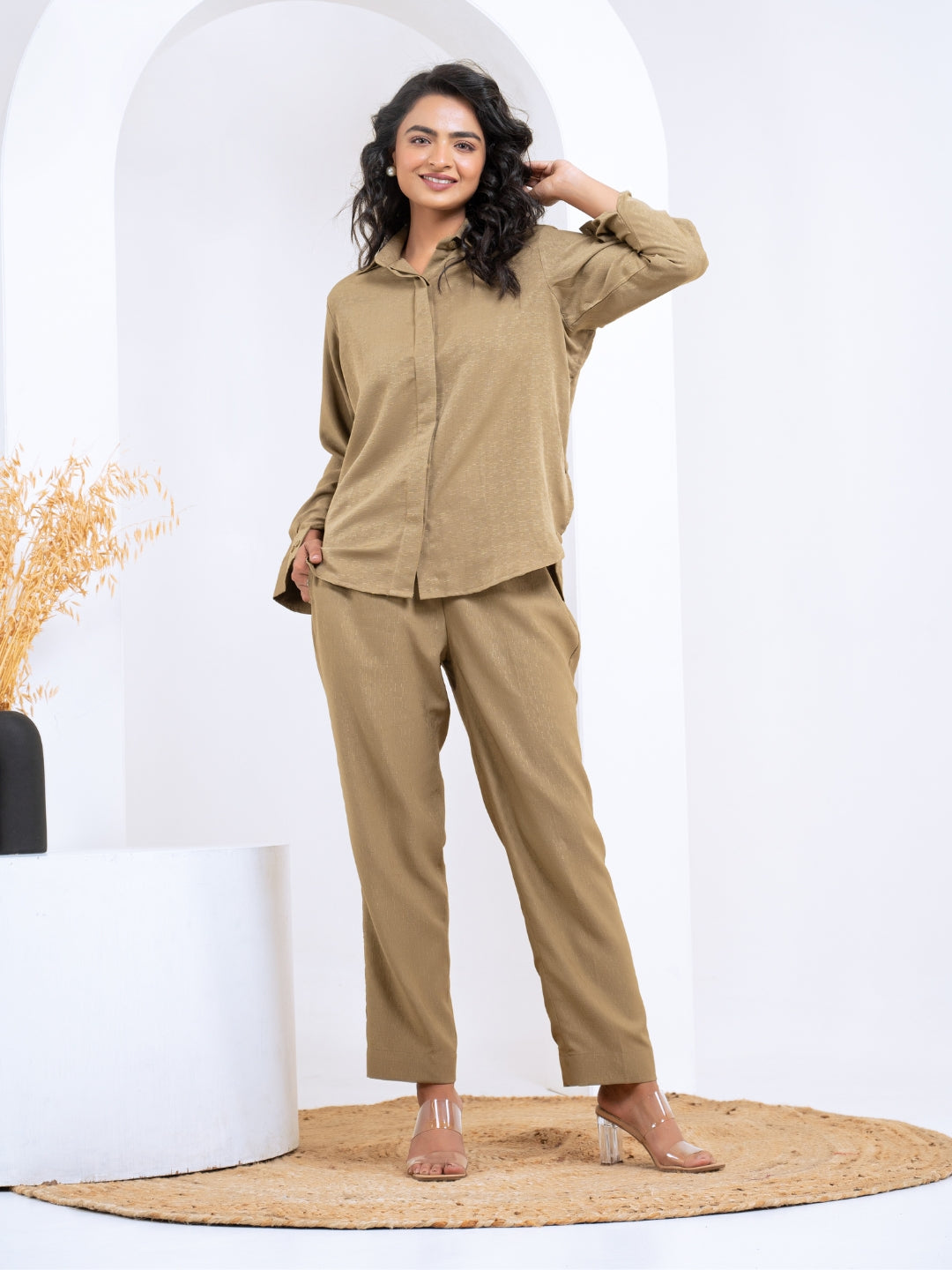 Silk Jacquard Khaki Co-Ord Set